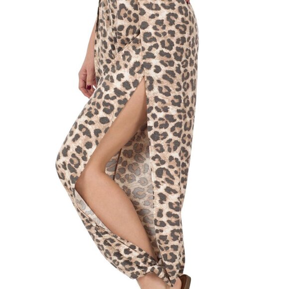 Zenana Women's Leopard Print Open Leg Split Jogger Lounge Wear Pants - Picture 7 of 11
